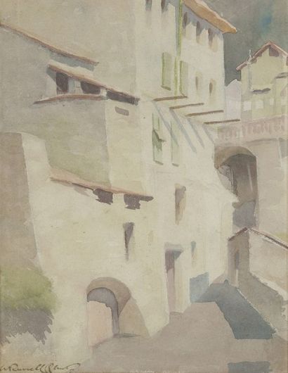  William RUSSELL FLINT (1880-1969) Maison blanche Aquarelle. Signée en bas à gauche....