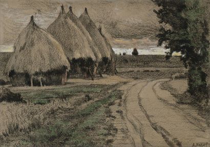  Alexandre NOZAL (1852-1929) Meules à Mauroy Pastel. Signé en bas à droite. 20 x...