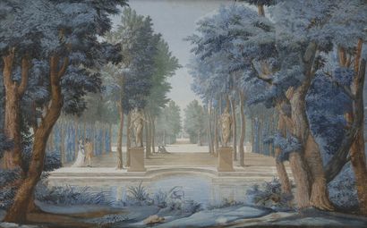 null ÉCOLE FLAMANDE de la fin du XVIIIe siècle
Vue d'un parc animé
Gouache.
(Écaillures...