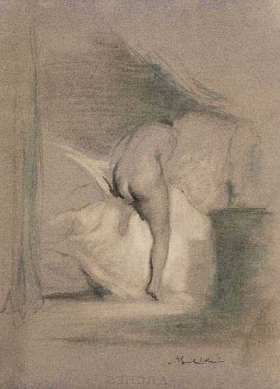 null Edgar CHAHINE (1874-1947)
Entrant dans son lit " à l'italienne "
Dessin au fusain...