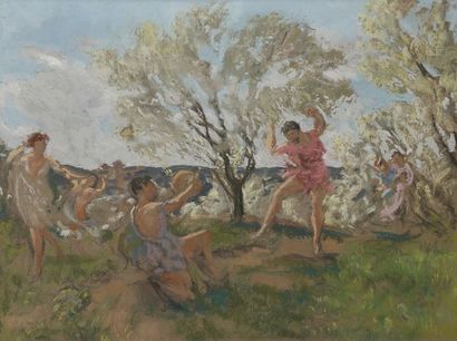 null Kerr-Xavier ROUSSEL (1867-1944)
Bacchanale, faunes dansants, effets d'arbres...