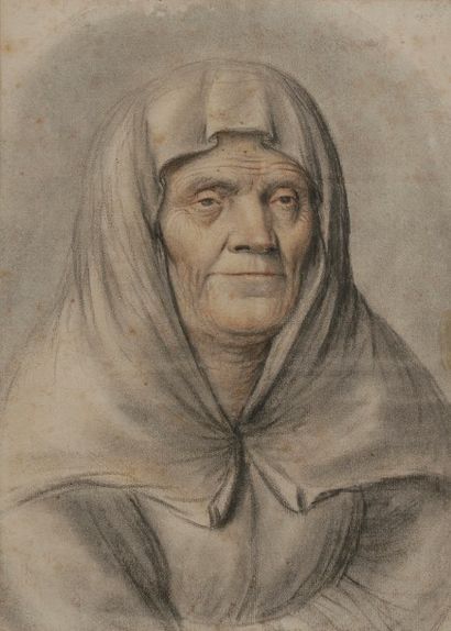 null Nicolas LAGNEAU (vers 1590-1666)
Portrait de vieille femme au châle
Crayon noir,...