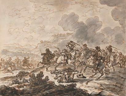 null Georg Philipp RUGENDAS (1666-1742)
Choc de Cavalerie
Encre brune, encre noire...