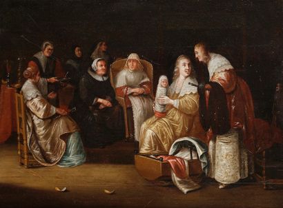 null École HOLLANDAISE du XVIIIe siècle, suiveur de Pieter CODDE
La visite à la nourrice
Panneau...