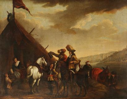 null École HOLLANDAISE du XVIIIe siècle, suiveur de Philip WOUVERMANS
Choc de cavalerie...