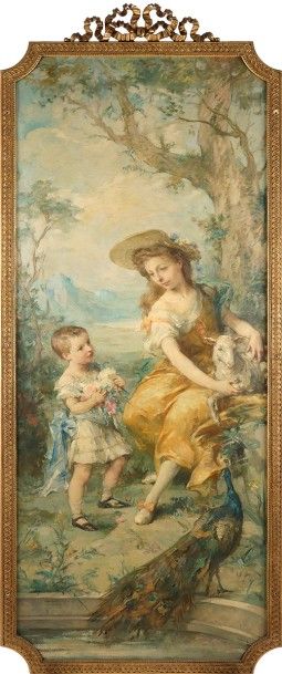 null École FRANÇAISE vers 1880
Portraits d’enfants dans un paysage
Mère et son enfant...