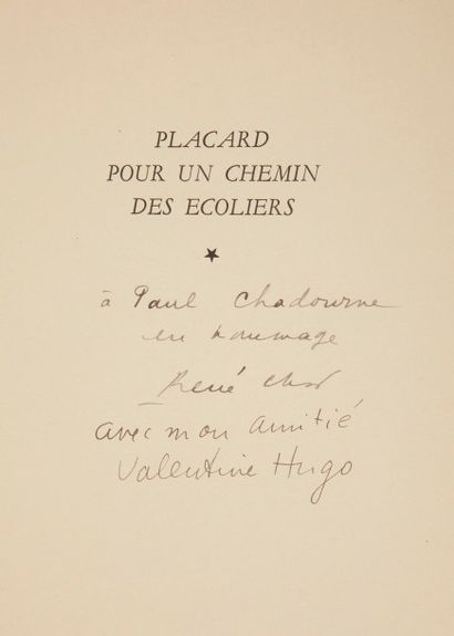 CHAR (René). CHAR (René).
Placard pour un chemin des écoliers.
Paris : GLM, [1937]....