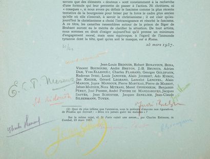 [SURRÉALISME]. [SURRÉALISME].
Coup de Semonce.
Paris, 25 mars 1957. — Double feuillet...