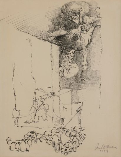 null Roel D’HAESE (1921-1996)
Petit théâtre, 1959
Dessin à l’encre.
Signé et daté...