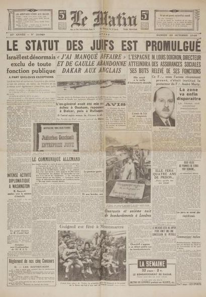 null F. DIDIER, Le Statut des juifs. M. Leconte, Marseille, s.d.
On joint : 
Le journal...
