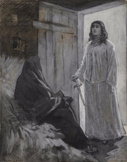 null Alphonse LéVY (1843-1918) 
L’Ange de la mort 
Gouache. 
Signée en bas à gauche....