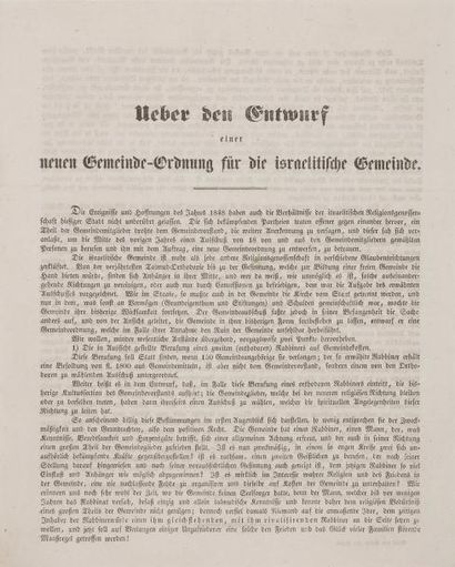 null Réglementations pour les Juifs d’Allemagne. Vers 1850. 
Ueber den entwurf einer...