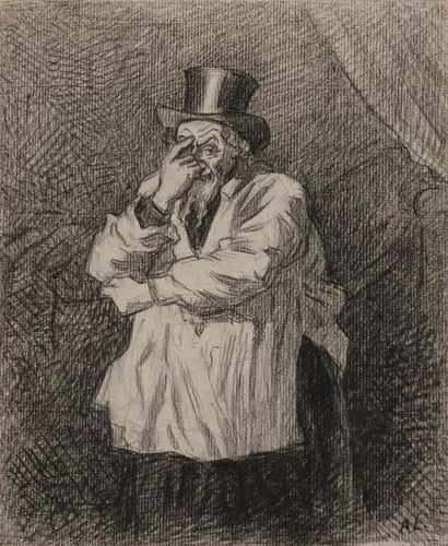 null Alphonse LéVY (1843-1918) 
Le Repas des élus.
Fusain. 
Monogrammé en bas à droite....