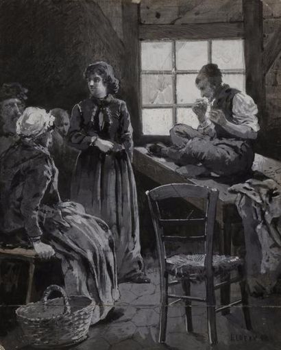 null Édouard LOEVY (1857-1911) 
Bessouré towé 
Gouache et grattage sur papier Gillot....