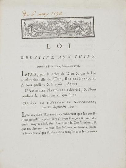 null [ÉDITS ET LOIS] édit du 13 Novembre 1791 
In-4, 3 p. imprimées. 
édit offrant...