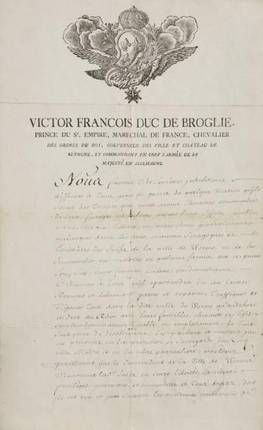 null [MANUSCRIT] Victor François duc de Broglie (1718-1804), prince du St. empire,...