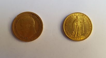 null 1 pièce de 7.5 roubles russe en or et une pièce de 20 couronnes hongroises en...