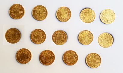 null 14 pièces de 20 F suisse or.