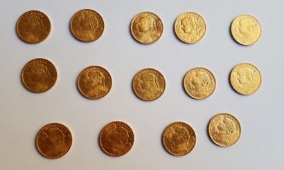 null 14 pièces de 20 F suisse or.