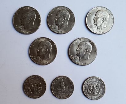 null 5 pièces de 1 dollars Eisenhower 1974 et 3 pièces de 1/2 dollars cupronicke...