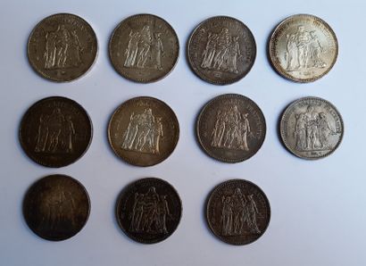 null Lot de pièces en argent comprenant: 7 pièces de 50 F type Hercule entre 1976-1977...