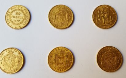 null 8 pièces de 20 F or dont Napoléon III tête laurée (2), 2 Génie de la République...