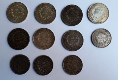 null Lot de pièces en argent comprenant: 7 pièces de 50 F type Hercule entre 1976-1977...