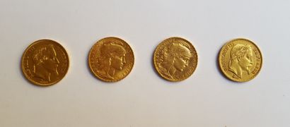 null 4 pièces de 20 F or. Type Napoléon III tête laurée (2). Type au coq (2).