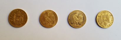 null 4 pièces de 20 F or. Type Napoléon III tête laurée (2). Type au coq (2).