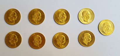 null 9 pièces de 1 ducat austro-hongrois en or type François Ier.