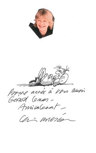 null Claire Bretécher (née 1940). Carte autographe signée avec dessin original à...