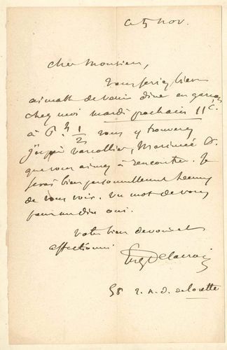 null Eugène DELACROIX (1798-1863). L.A.S., 5 novembre [1845 ?] ; 1 page in-8 (contrecollée...