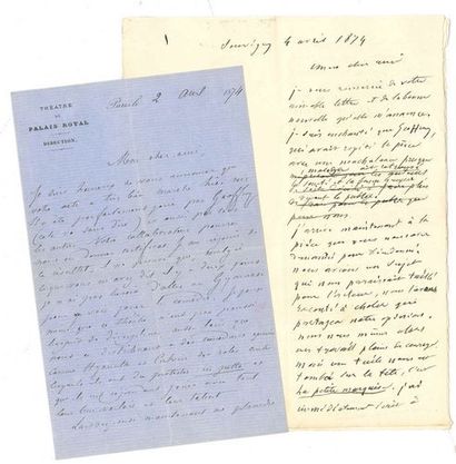null Eugène LABICHE. L.A.S. (minute signée E. L.), Souvigny 4 avril 1874, à Léon...