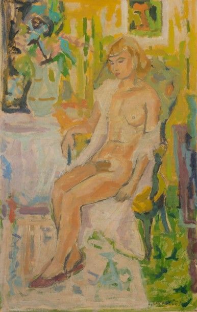 null Jules CAVAILLÈS (1901-1977)
Femme nue assise au bouquet
Huile sur carton.
Signée...