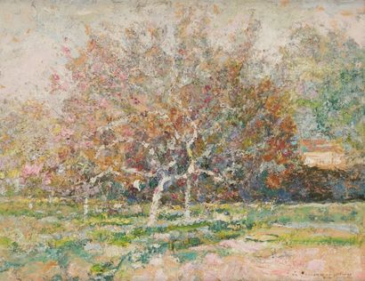 null Victor CHARRETON (1864-1936)
Arbres en fleurs dans le verger
Huile sur carton.
Signée...