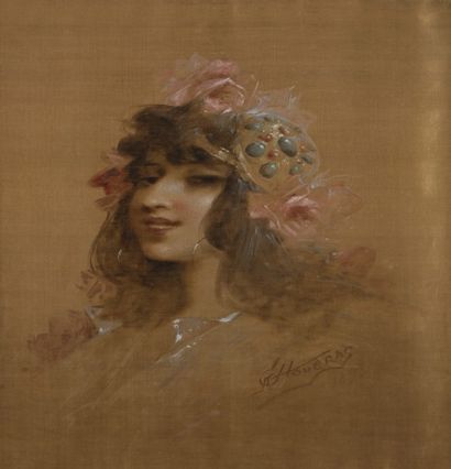 null Alfred CHOUBRAC (1853-1902)
Profil de femme, 1892
Huile sur soie.
Signée et...