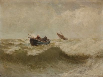null Maurice COURANT (1874-1925)
Pêcheur en mer agitée, 1877
Huile sur panneau.
Signée,...