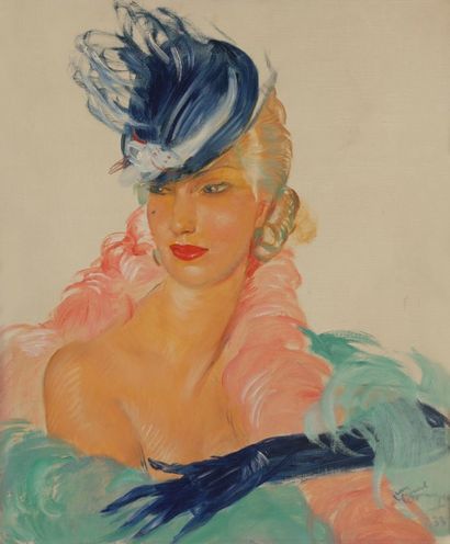 null Jean-Gabriel DOMERGUE (1889-1962)
Femme au chapeau, 1933
Huile sur toile.
Signée...