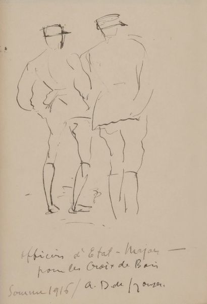 null André DUNOYER DE SEGONZAC
(1884-1974)
Officiers d’État-Major
Dessin à l’encre.
Signé,...