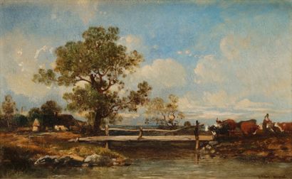 null Victor DUPRÉ (1816-1879)
Berger et vaches au bord de la rivière, 1873
Huile...