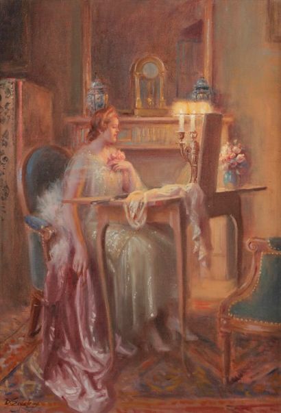 null Delphin ENJOLRAS (1857-1945)
Femme dans un intérieur
Huile sur toile.
Signée...