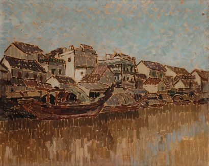 null Jules GALLAND (1870-1924)
Vietnam, bateaux à quai à Haïphong
Huile sur carton.
Signée...