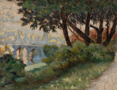 null Eugène Gabriel ANDRÉ (XIXe-XXe siècle)
Paysage en bord de fleuve
Huile sur panneau.
Signée...