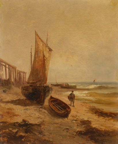 null Alfred GODCHAUX (1835-1895)
Bateaux à marée basse
Huile sur toile.
Signée en...