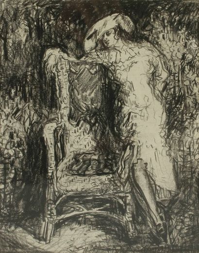 null Louise HERVIEU (1878-1954)
Femme au fauteuil d’osier
Dessin au fusain.
16 x...