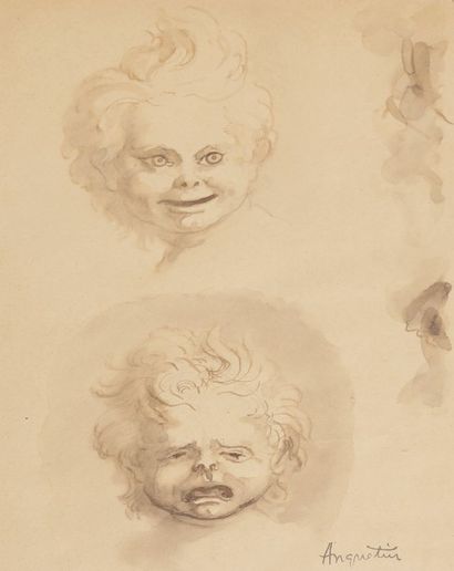 null Louis ANQUETIN (1861-1932)
Deux études d’enfants
Plume et encre brune, lavis...