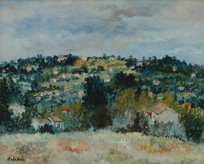 null Isaac ANTCHER (1899-1992)
Maisons dans un paysage
Huile sur toile.
Signée en...