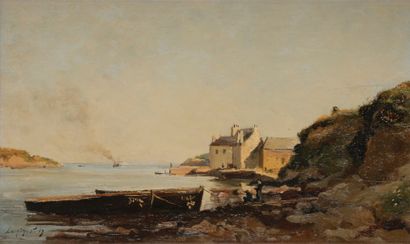 null Emmanuel LANSYER (1835-1893)
Bord de mer en Bretagne, 1869
Huile sur panneau.
Signée...