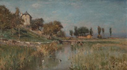 null Adolphe APPIAN (1818-1898)
Dans les marais du Bouveret à Dijon
Huile sur toile.
Signée...