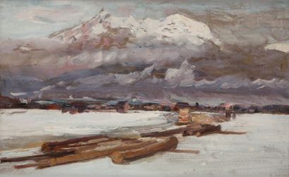 null Edmond LOUYOT (1860-1920)
Bord de rivière en hiver
Huile sur panneau.
Signée...
